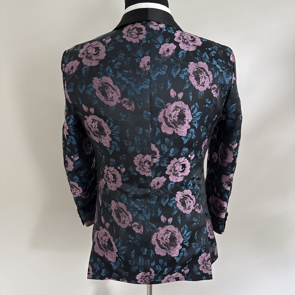Kilburne Finch Tuxedo Jacket Mens 38R Purple Floral Blue Blazer Wedding - Picture 5 of 14